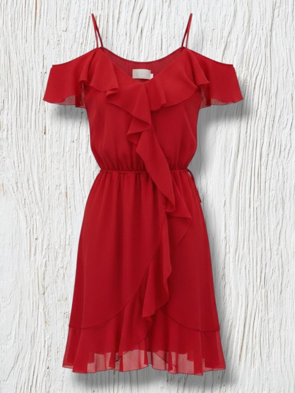 TJD Red Spaghetti Strap Ruffle Tiered Mini Dress XS